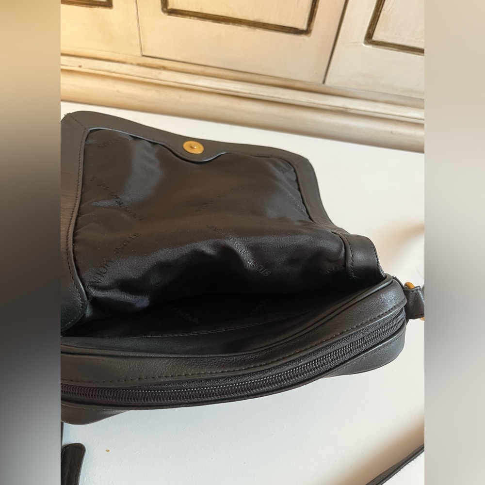 Vintage Stone Mountain Black Soft Leather Crossbody Purse Shoulder Bag USA made - Picture 6 of 16